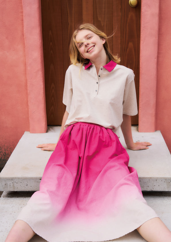 Organic Cotton × Linen Half Sleeve Shirt #Pink