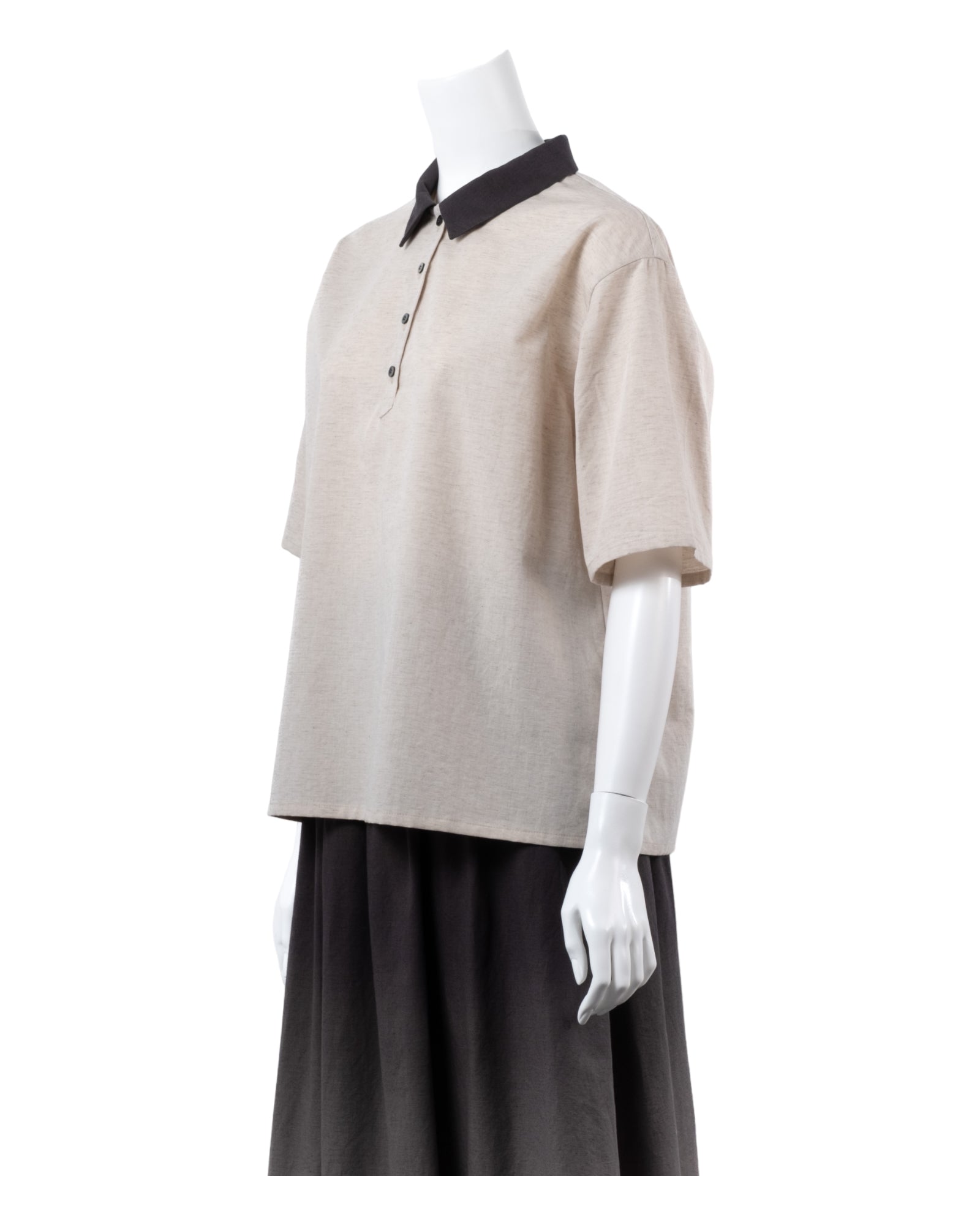 Organic Cotton × Linen Half Sleeve Shirt #Charcoal