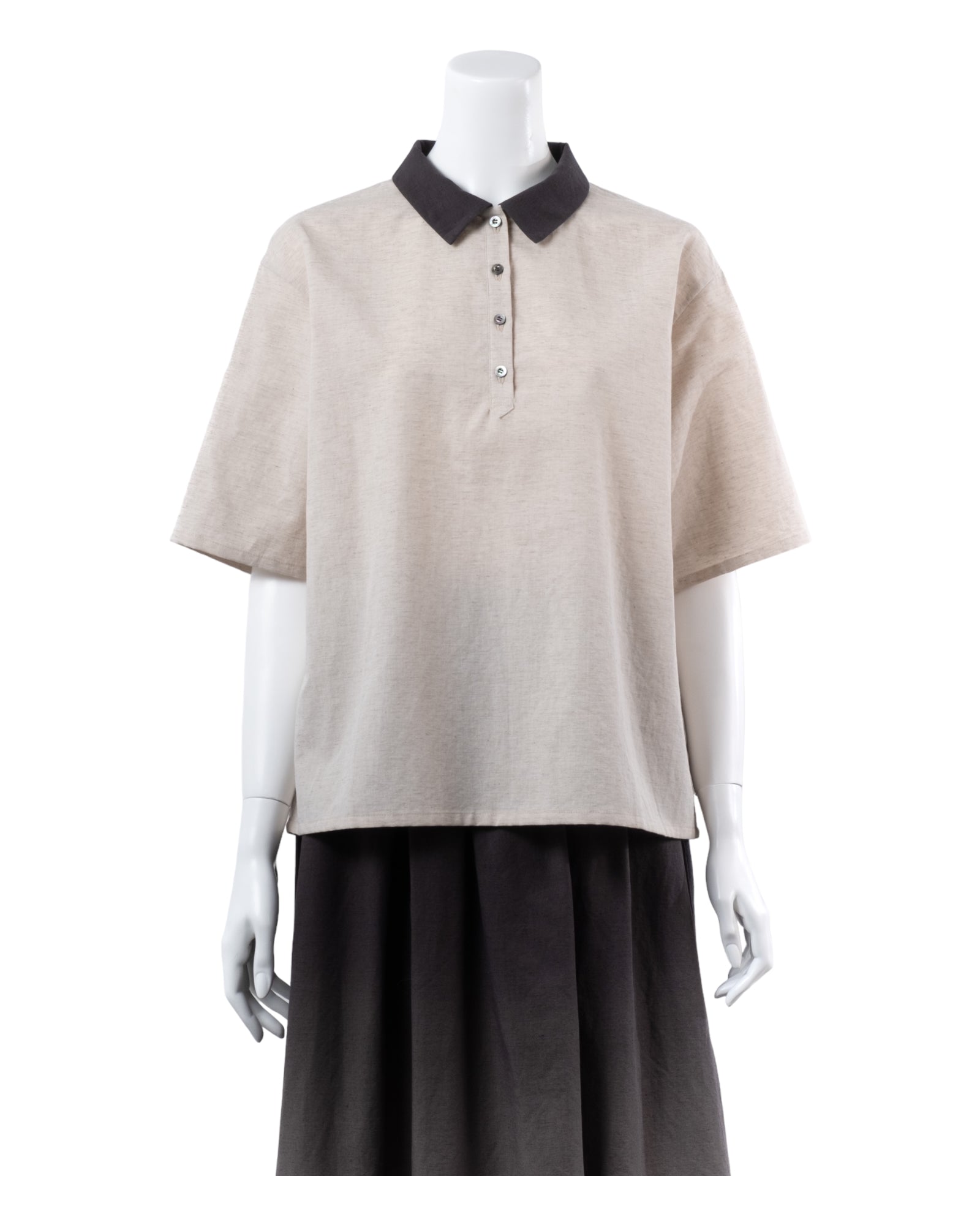 Organic Cotton × Linen Half Sleeve Shirt #Charcoal