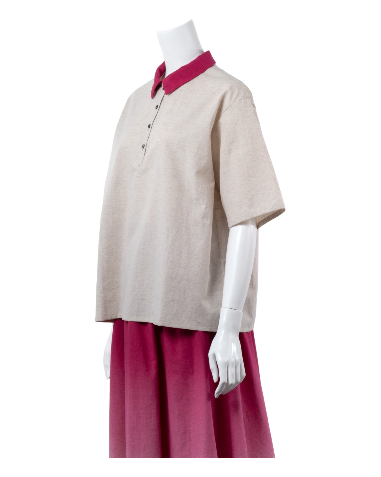 Organic Cotton × Linen Half Sleeve Shirt #Pink