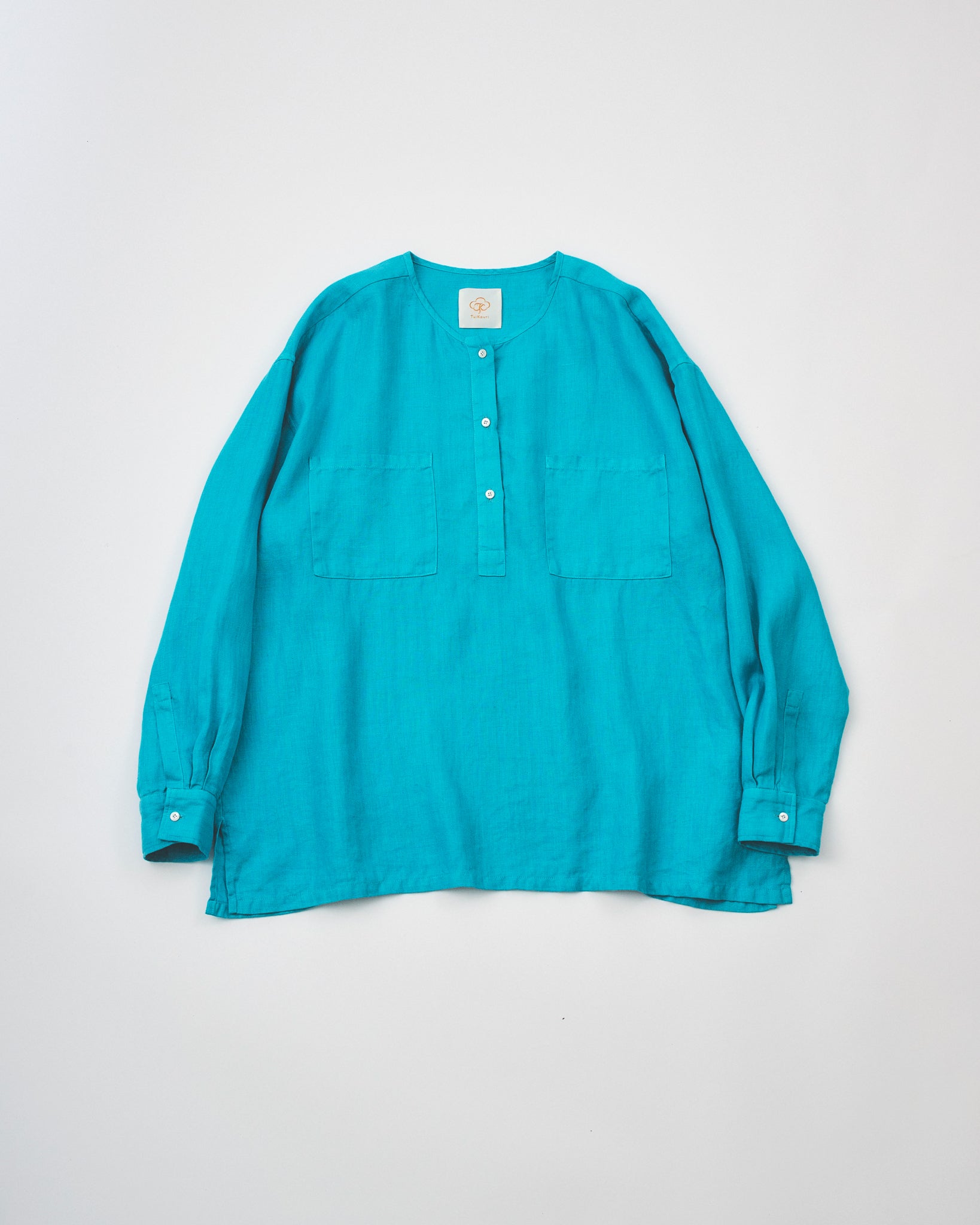 French Linen Pull Over Blouse #Blue