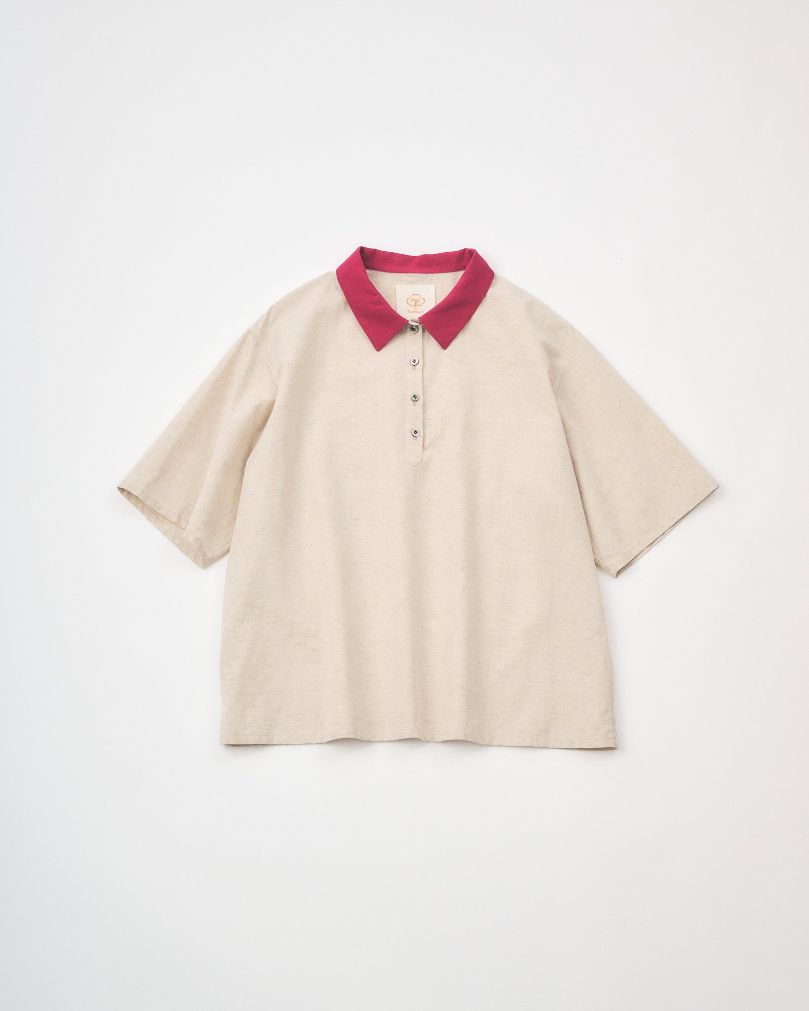 Organic Cotton × Linen Half Sleeve Shirt #Pink