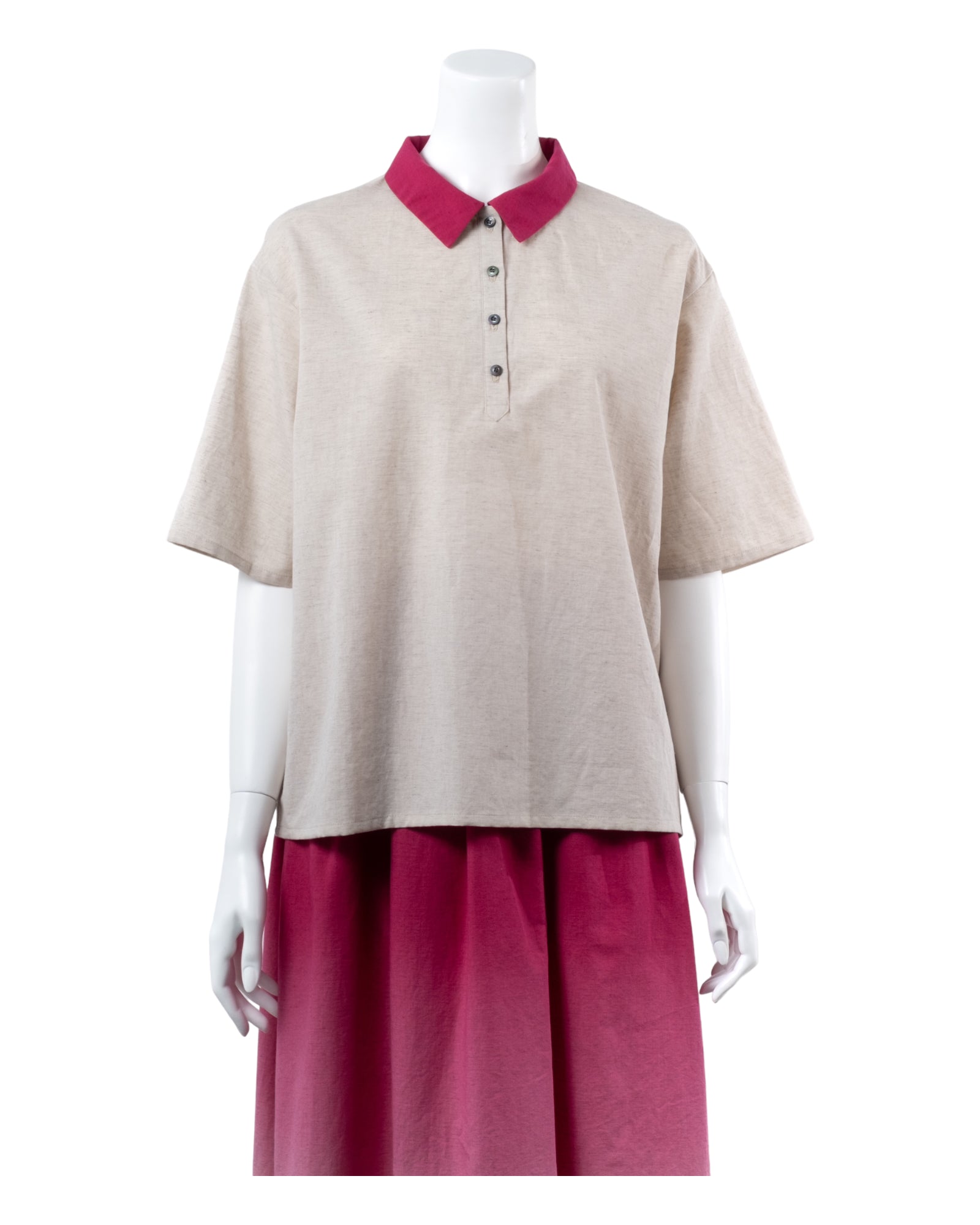 Organic Cotton × Linen Half Sleeve Shirt #Pink