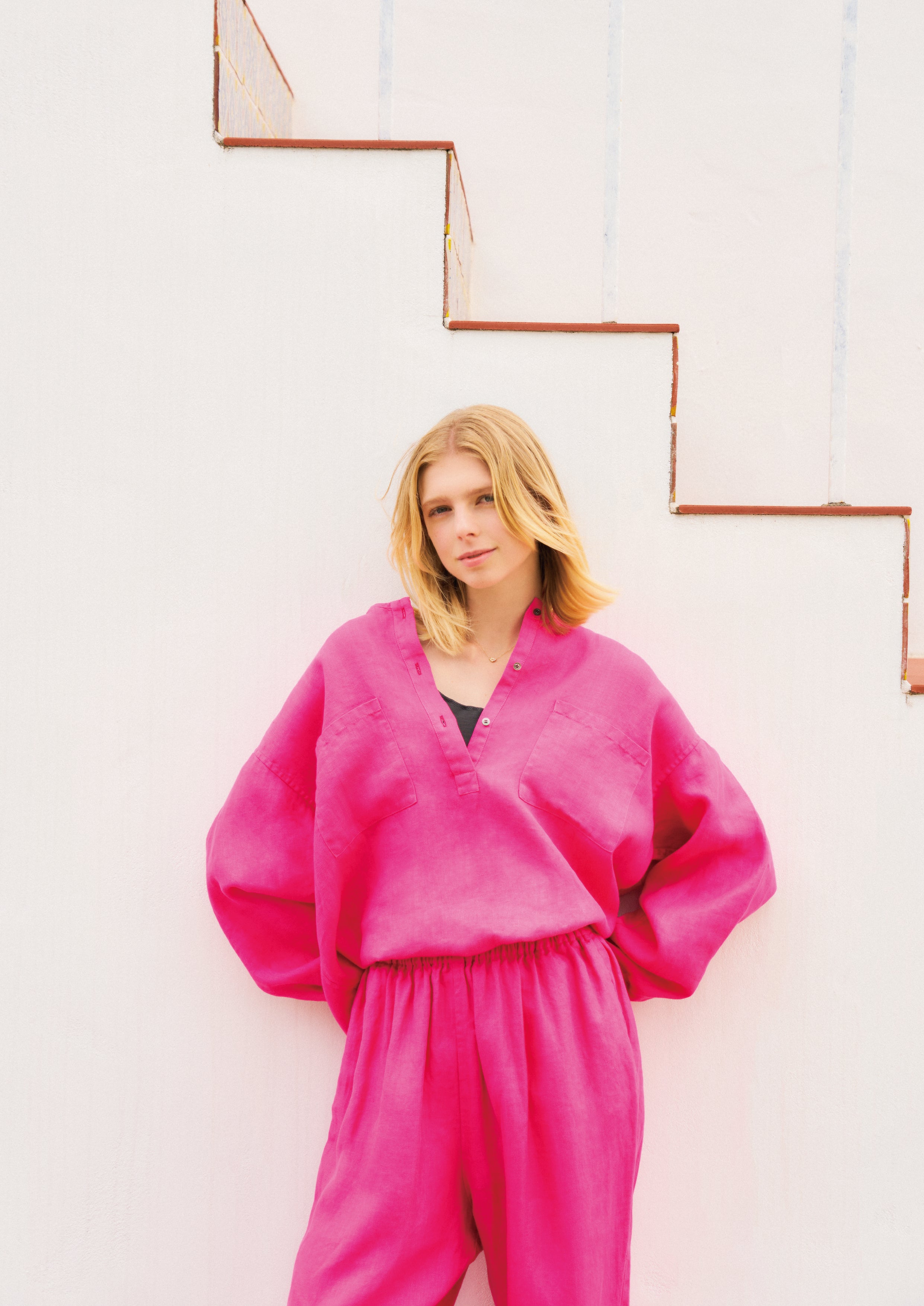 French Linen Pull Over Blouse #Pink