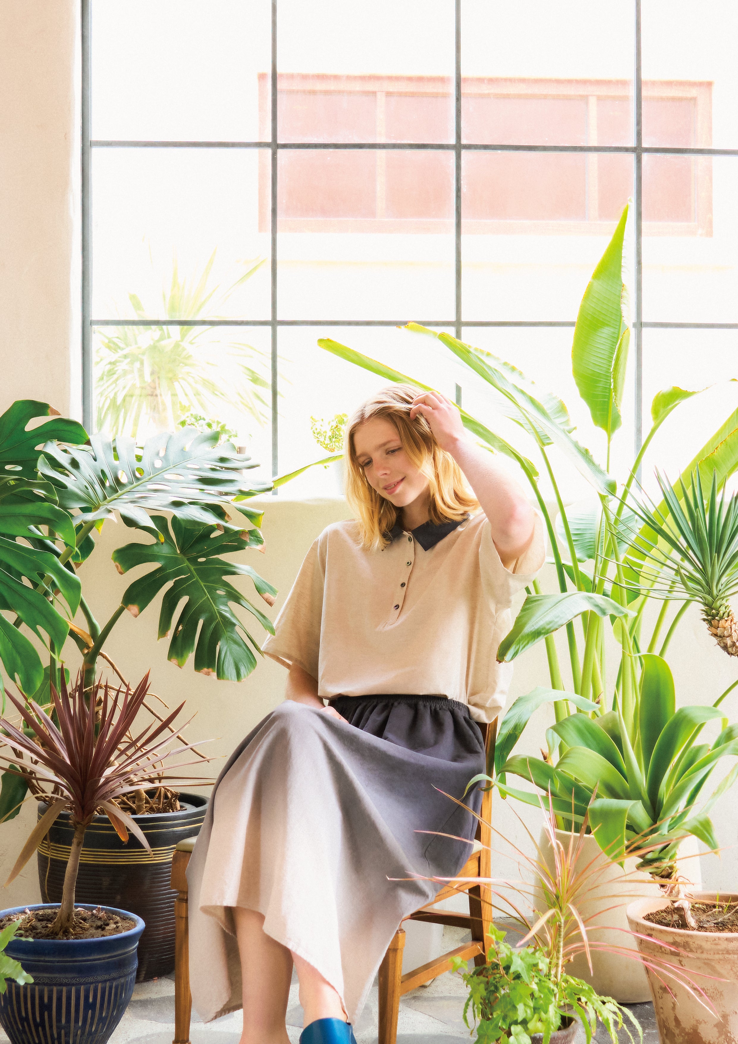 Organic Cotton × Linen Half Sleeve Shirt #Charcoal